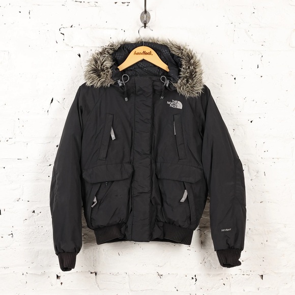 The North Face HyVent 800 Down Puffer Winter Bomber Jacket Faux Fur Hood Sz XS - Picture 1 of 9